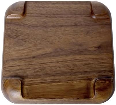 Rustic Walnut Wooden Serving Tray - Solid Wood Square Rectangle Platter for Tea, Coffee Table (Square Small 6.3 x 6.3 inch)