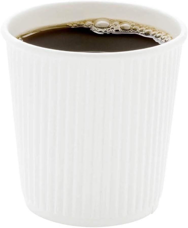 500-CT Disposable White 4-OZ Hot Beverage Cups with Ripple Wall Design: No Need for Sleeves - Perfect for Cafes - Eco-Friendly Recyclable Paper - Insulated - Wholesale Takeout Coffee Cup