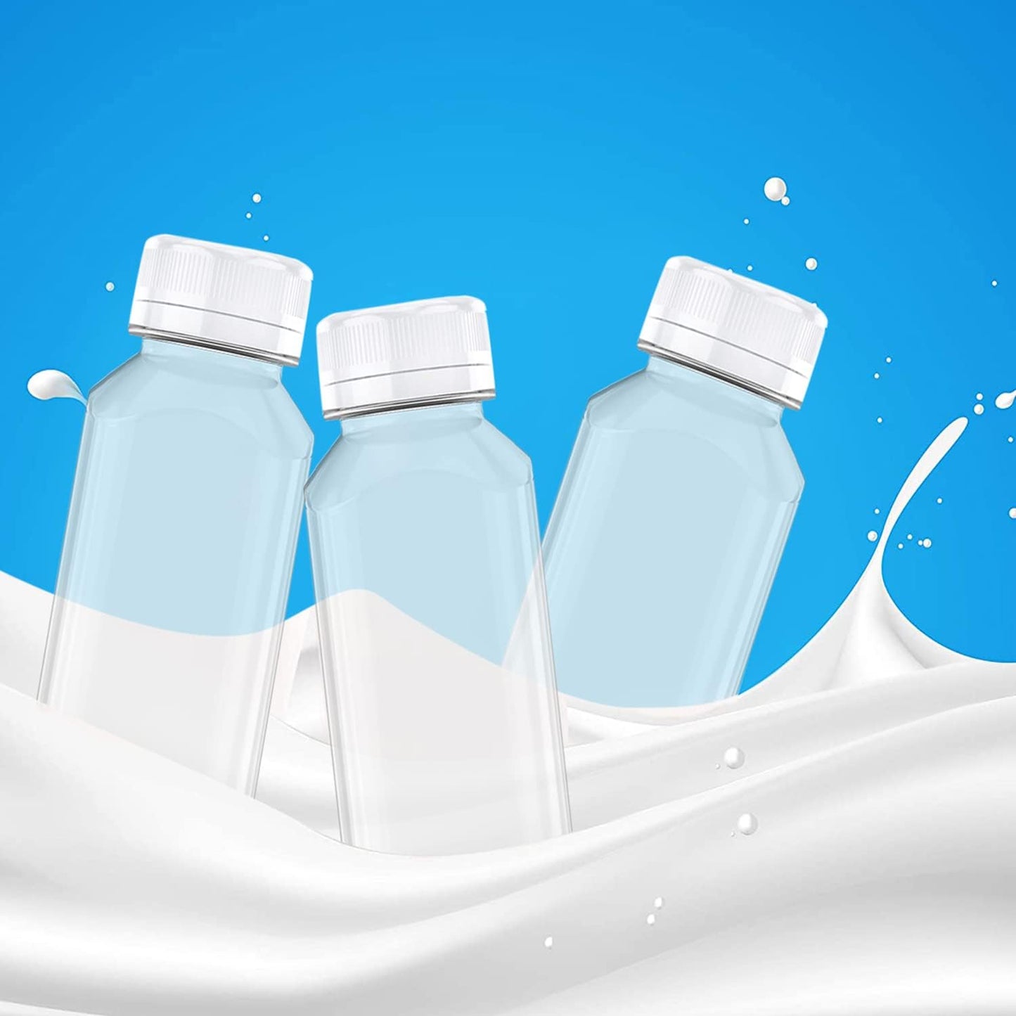 Axe Sickle 8 Pcs 8 Ounce Juice Bottles Plastic Milk Bottles Bulk Beverage Containers with Tamper Evident Caps Lids White for Milk, Juice, Drinks and Other Beverage Containers