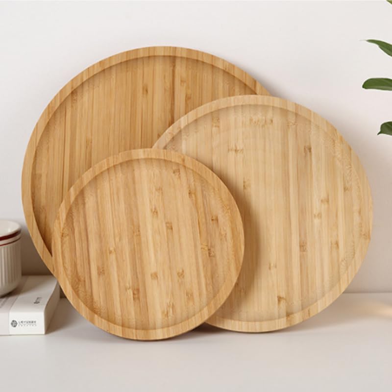 Round Bamboo Tray, Wood Serving Tray, Wooden Platter, Wood Charcuterie Board, Decorative Tray for Coffee Table, 11.8 inch