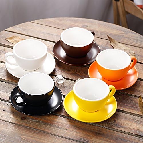 Porcelain Speciality Coffee Cup and Saucer, Small Cappuccino and Double Espresso, New Bone China for Coffee Shop and Barista (Glossy White, 5 oz)