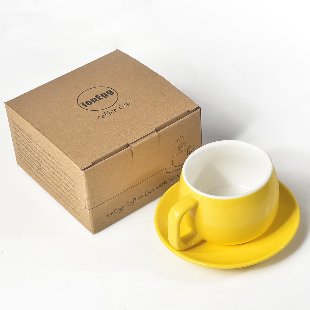Porcelain Coffee Cup with Saucer 270ml/9oz, Minimalist Design, Perfect for Latte, Cappuccino, and Tea, Yellow
