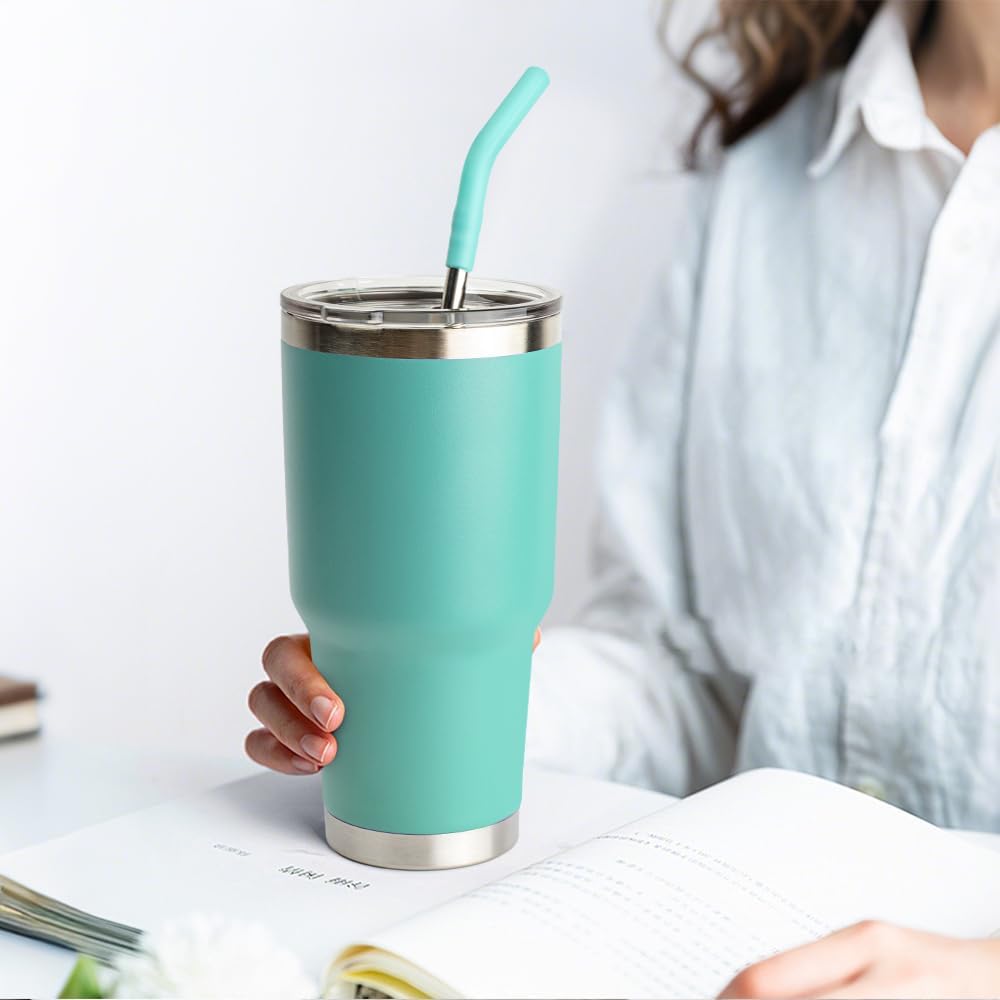 9.5" Metal Straws Reusable for 30/32 oz Tumbler, 5 Pcs Stainless Steel Drinking Straws for Yeti/RTIC/CIVAGO 30 oz Tumblers, 1 Portable Bag