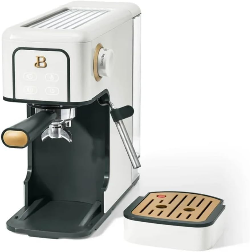 Beautiful Slim Espresso Maker by Drew Barrymore – 20‑Bar Pressure, Dual‑Spout 52 mm Portafilter, 50 oz Removable Tank, 2‑in‑1 Steam Wand & Touch Controls (White Icing)