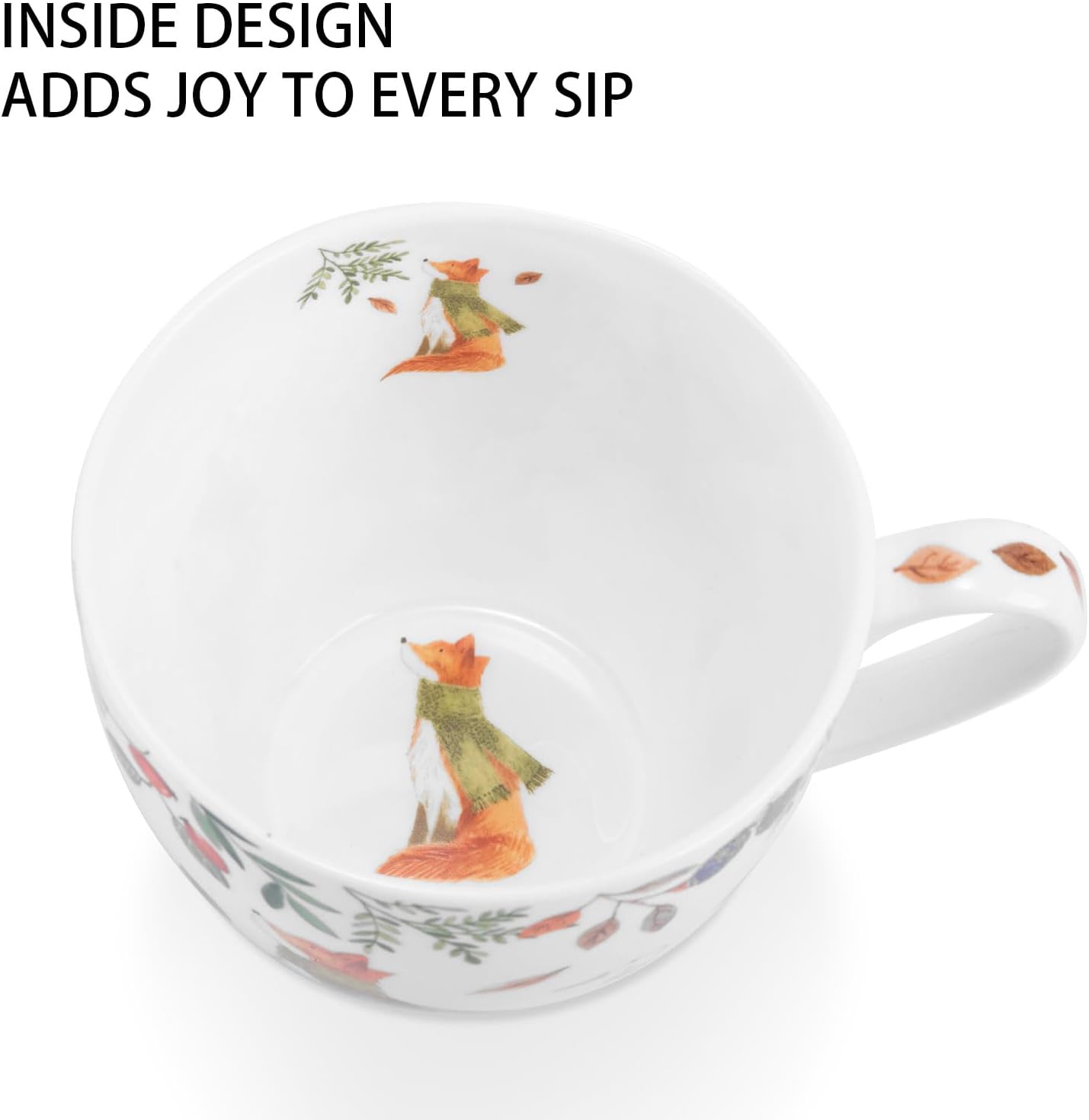 Autumn Forest Animal Mug - 20 oz Bone China Coffee Mug with Fox, Squirrel & Duck, Cozy Fall Gift for Nature Lovers and Friends, Designed in England by Harvest Green Studio