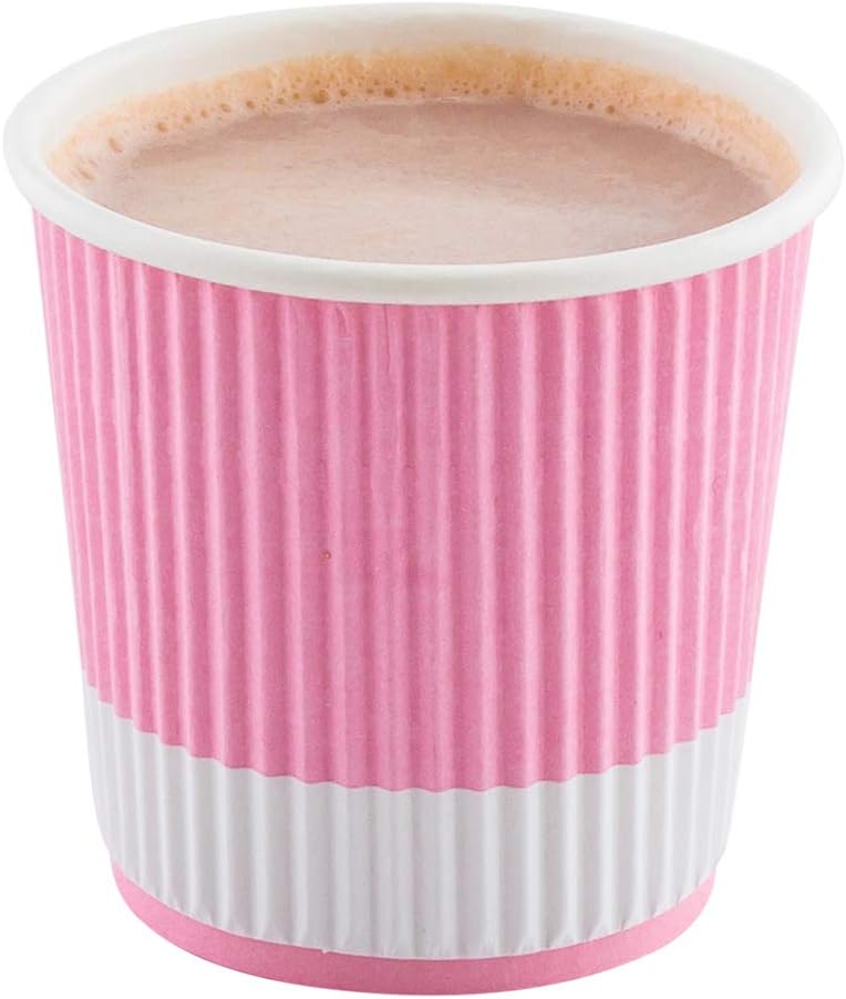 Restaurantware 4 Ounce Ripple Insulated Coffee Cups, 500 Double Wall Corrugated Tumblers, Leakproof, Non-Slip Light Pink Paper Design, Recyclable, Ribbed Surface, Matching Lids Sold Separately