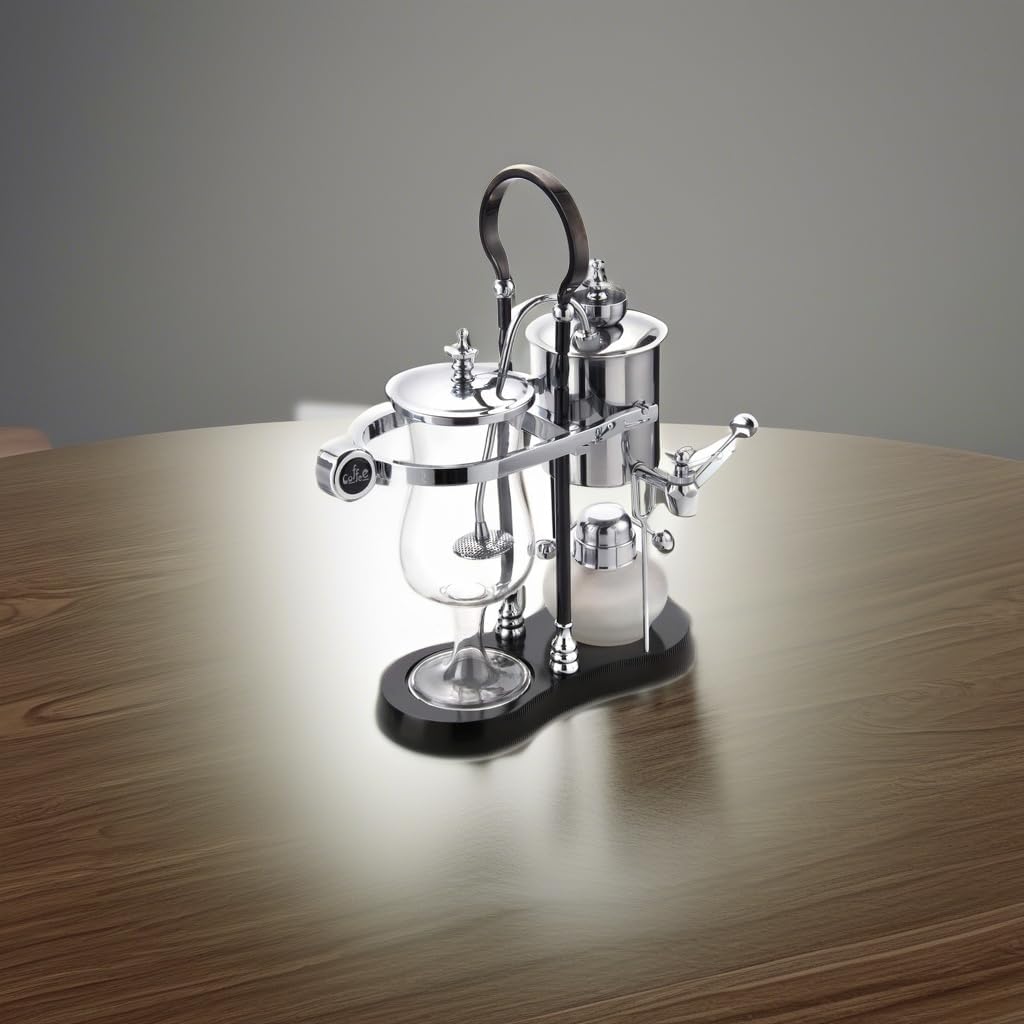 Diguo Belgian/Belgium Luxury Royal Family Balance Syphon Coffee Maker/Siphon Coffee Brewer (Silver - Black Column with Round Handle)