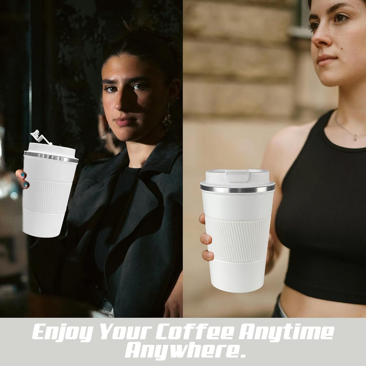 Vacuum-Insulated Stainless Steel Travel Coffee Mug, Leak-Proof Reusable Coffee Cup with Lid - Keep Hot & Cold Drinks for Hours, Durable Thermos Tumbler for Men & Women (3rd-White, 12OZ)