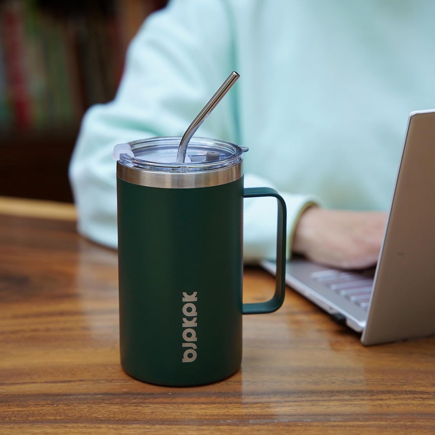 BJPKPK Insulated Coffee Mug with 2 Lids, 32oz Stainless Steel Insulated Tumbler with Handle, Double Wall Vacuum Coffee Cups, BPA Free Travel Mug for Coffee, Tea and Drinks, Navy Blue