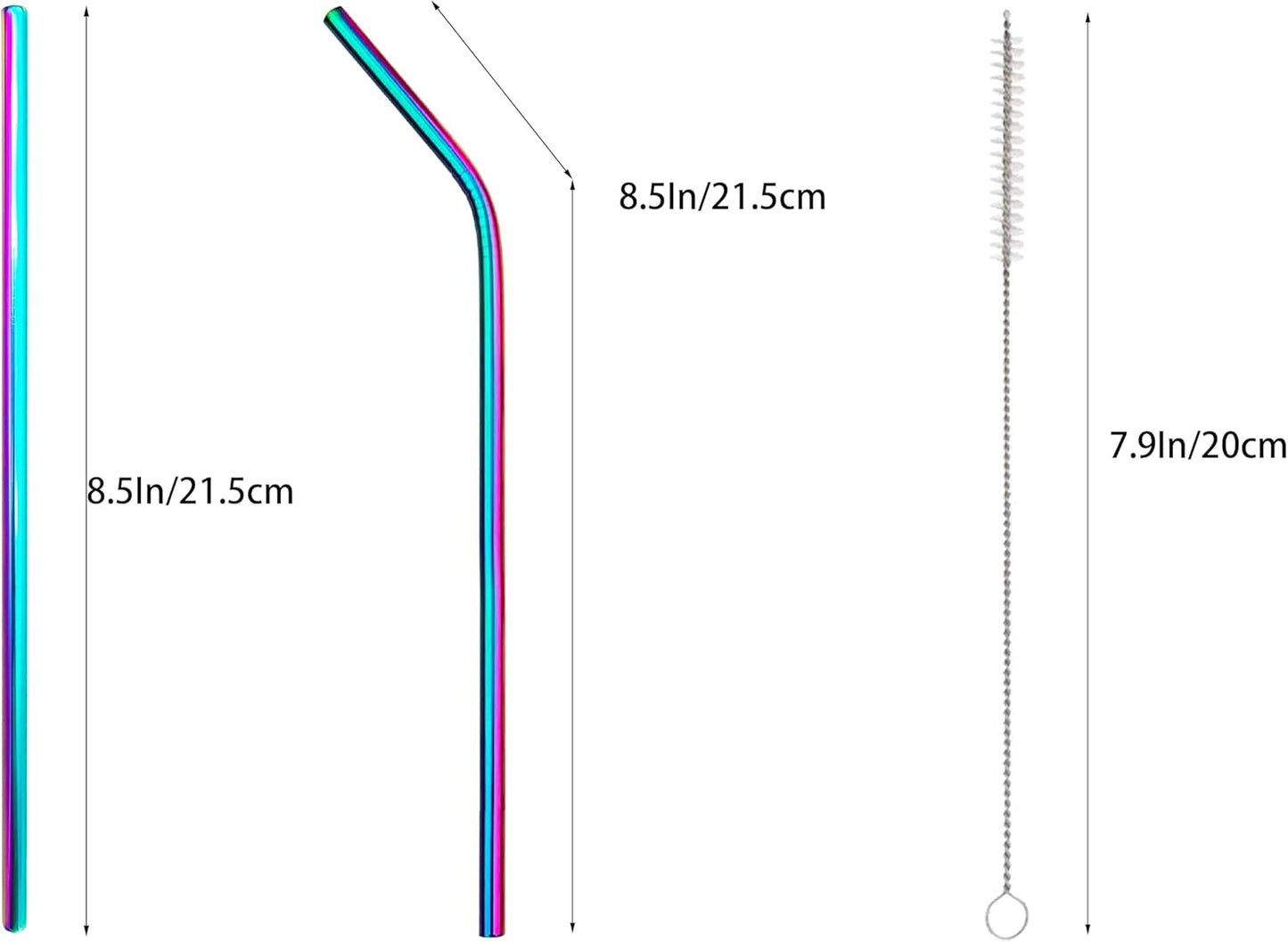 10 Pcs Stainless Steel Straws, Reusable Drinking Straws, 5 Straight + 5 Bent Metal Straws Set With 2 Pcs Cleaning Brushes (Colorful, 8.5 Inch)