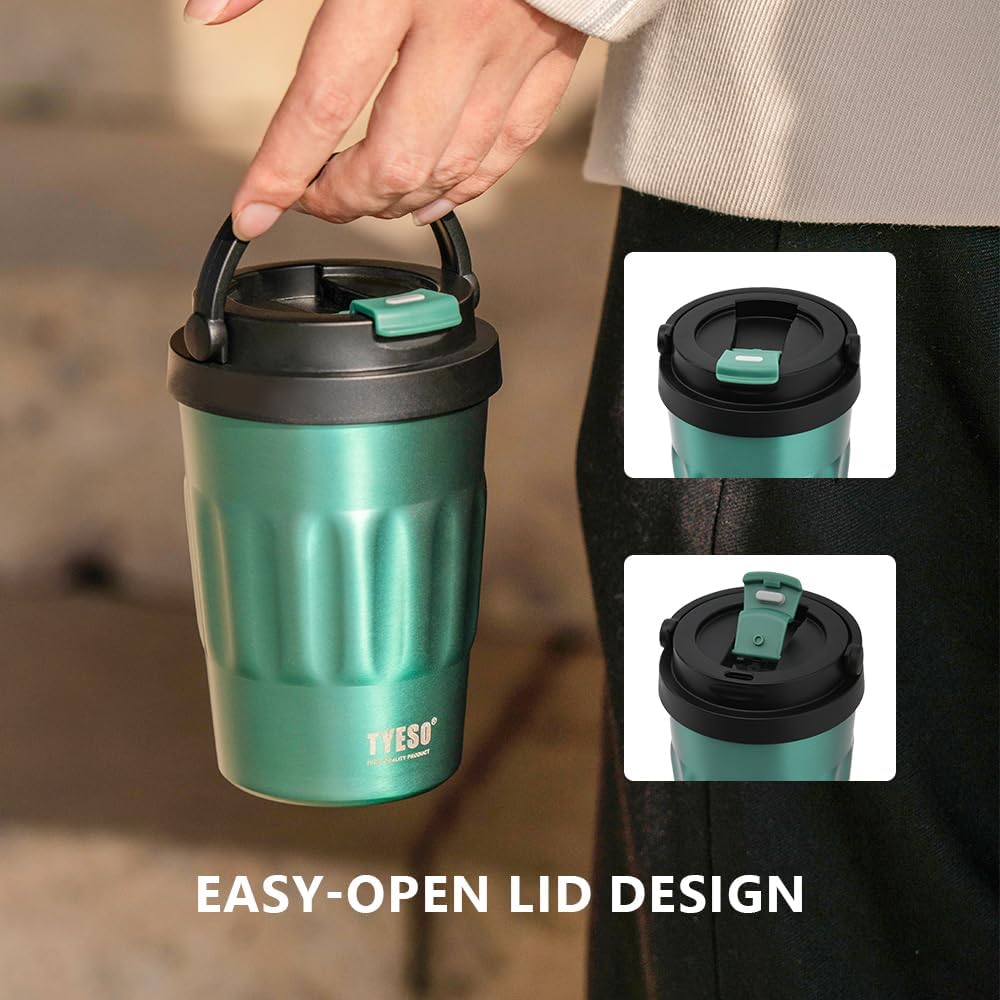 TYESO Stainless Steel Portable Tumbler with Flip Lid,Travel Mug with Concealed Carry Handle, Leakproof Insulated Coffee Cup (ROSE GOLD, 13 OZ)