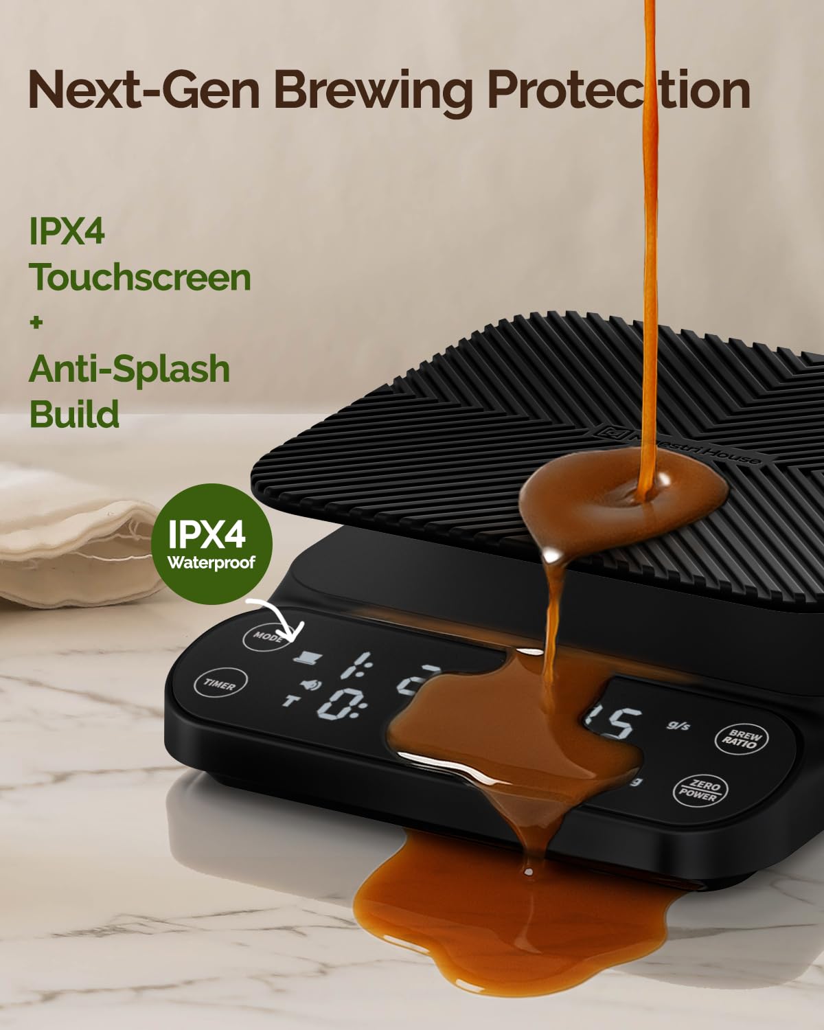 Maestri House S3 Coffee Scale with Timer, 3kg/0.1g Rechargeable Digital Scale, 3 Brew Modes, Adjustable Ratios & Flow Rate Display, Barista-Grade for Pour-Over, Espresso, French Press – Black