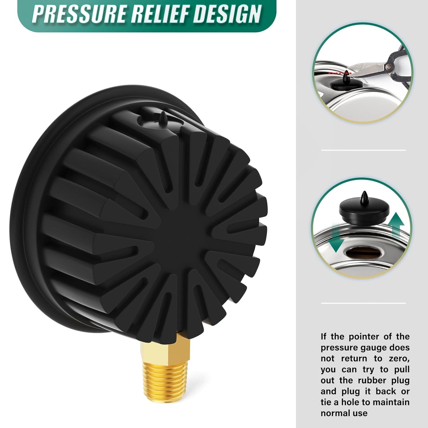 0-160PSI Stainless Steel Liquid Filled Pressure Gauge, 2.5" Dial Size, 1/4" NPT Lower Mount, with Rubber Protective Sleeve, for Tube, Water Pump, Gas, Liquid, Pressure Test