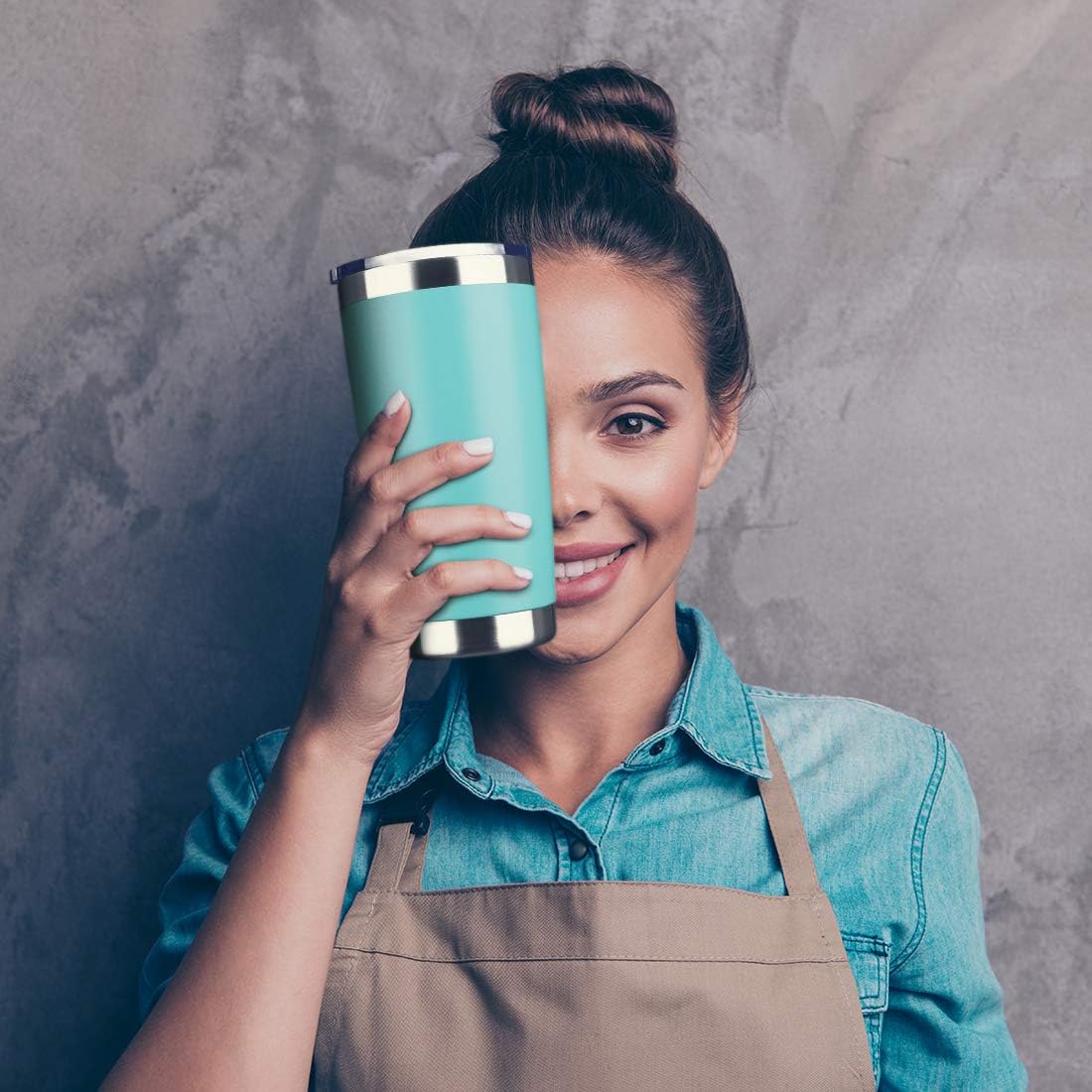 20oz Tumbler Bulk Stainless Steel Vacuum Insulated Tumblers with Lid Double Wall Travel Mug, Powder Coated Coffee Cup, Suitable for Ice Drinks and Hot Beverage (Light blue 6pack)