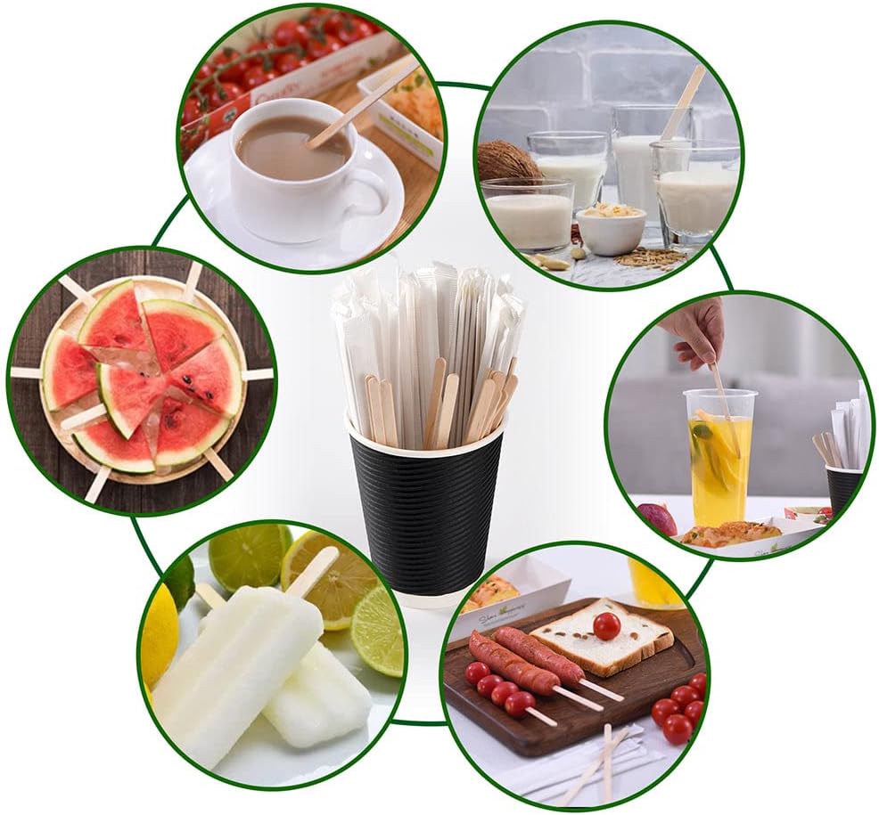 500pcs Individually Wrapped Wooden Coffee Stirrers - 5.5" Coffee Stir Sticks, Round End Disposable Stir Sticks, For Coffee, Cocktail and Hot Drinks