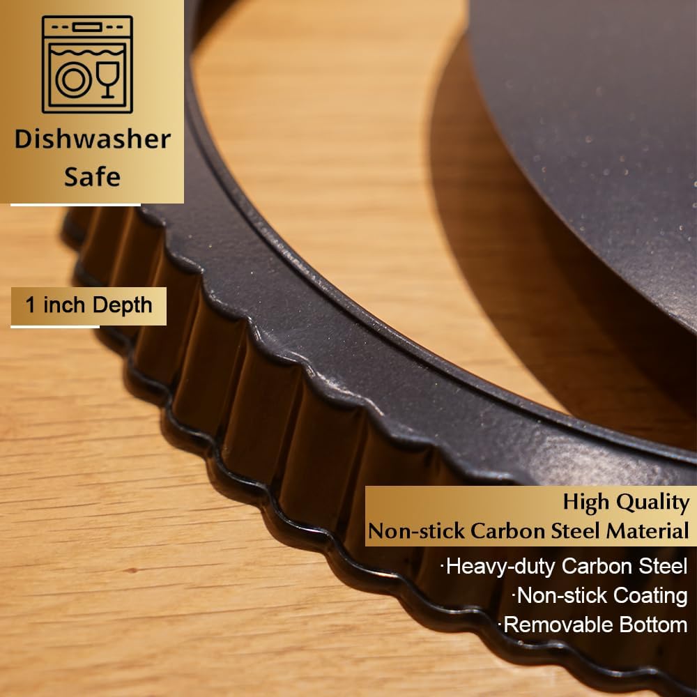 9 Inch Tart and Quiche Pan with Removable Bottom, Pie Pans for Baking, Non-stick Carbon Steel Quiche Pan for Pie, Mousse Cakes, Fruit and Desserts