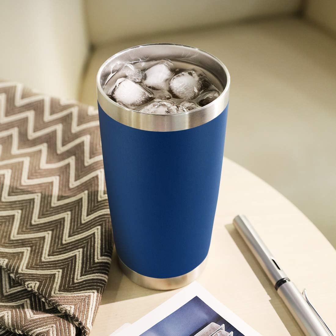 DOMICARE 20oz Stainless Steel Tumbler Bulk with Lid, Double Wall Vacuum Insulated Travel Mug, Powder Coated Coffee Cup (Dark Blue, 1)