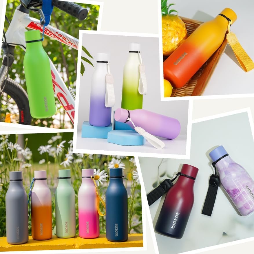 BJPKPK Insulated Water Bottles, 12oz Stainless Steel Metal Water Bottle with Strap, BPA Free Leak Proof Thermos, Mugs, Flasks, Reusable Water Bottle for Sports & Travel, Dreamy Purple