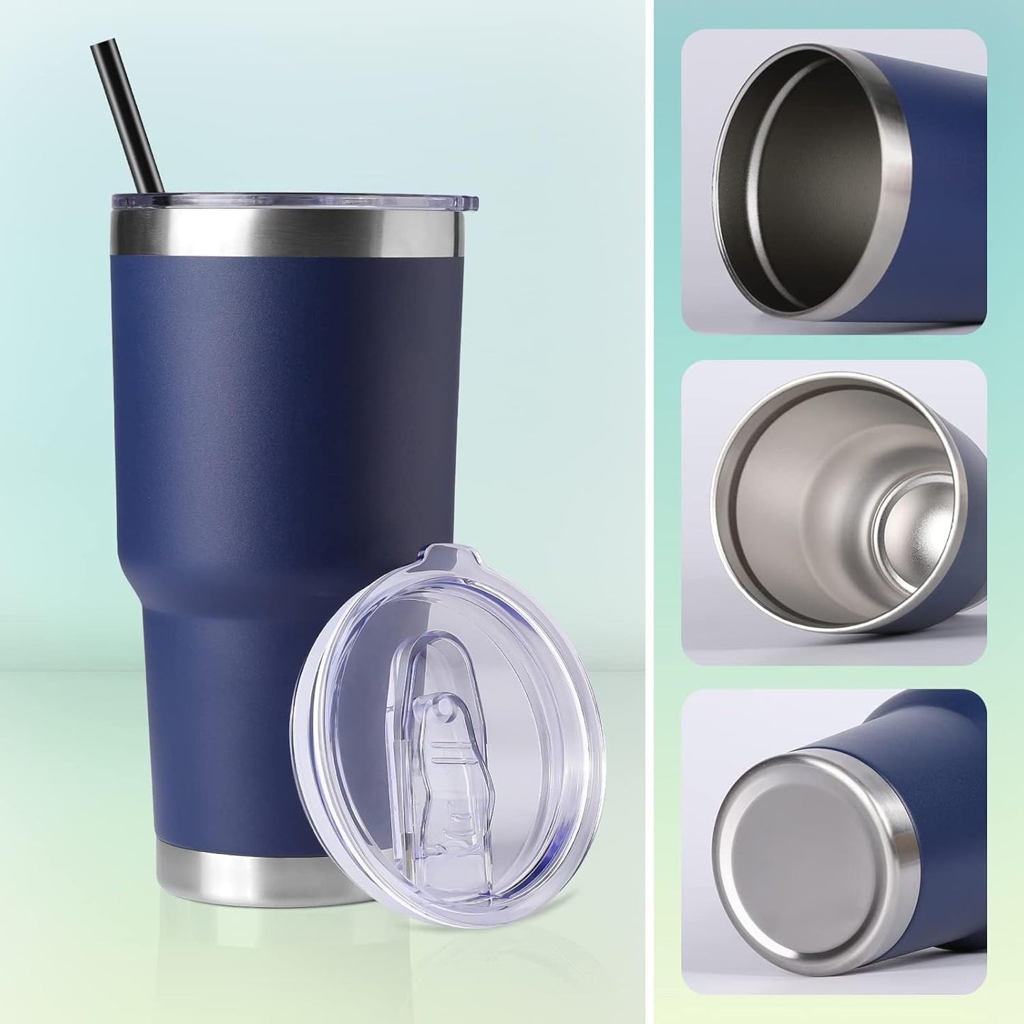DOMICARE 30oz Tumbler Bulk with Lid and Straw, Double Wall Travel Coffee Mug, Insulated Vacuum Stainless Steel Tumblers, Powder Coated Tumbler Cup (Navy, 8)