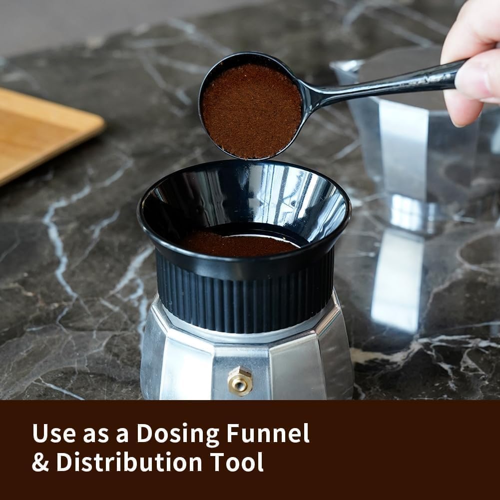 watchget Moka Pot Dosing Funnel - 54mm Espresso Coffee Dosing Ring, Plastic Powder Receiver and Distribution Tool for 3-Cup Moka Express Pot, Black