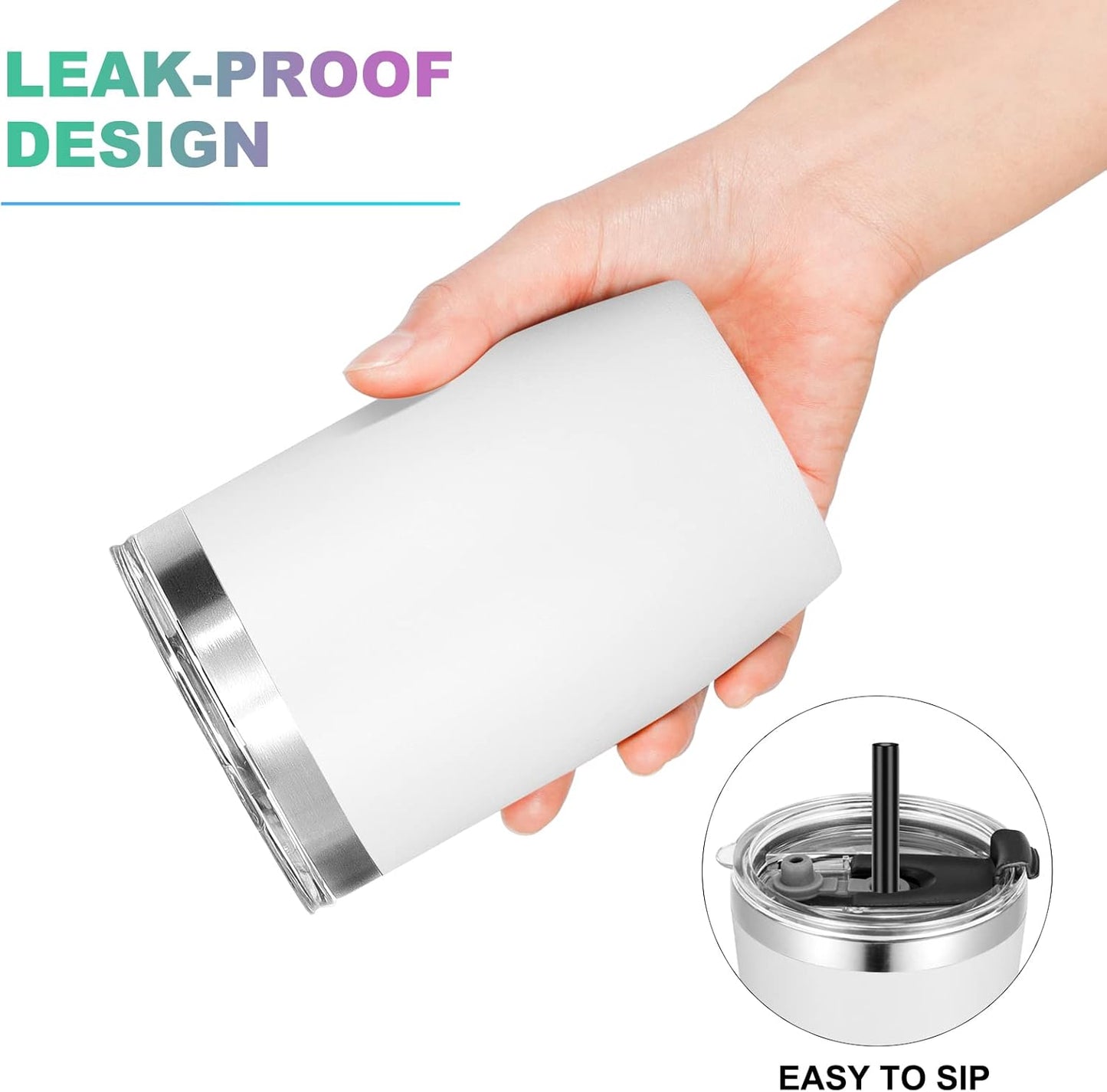 VEGOND Stainless Steel 12 oz Tumblers bulk Vacuum Insulated Double Wall Travel Tumbler with Lid and Straw Reusable Tumbler,White 6 pack