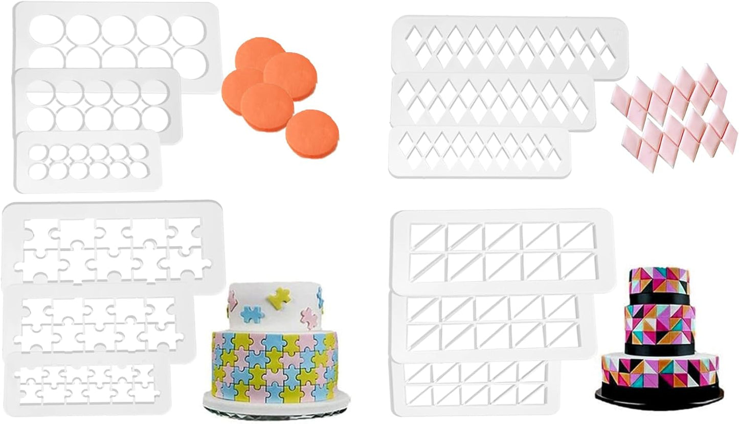 12 Pcs Cake Fondant Cutter Puzzle Fondant Cutters, Triangles Cookie Cutter - 4 Size Geometric Shape Fondant Cutter Cake Border Decorating Tool, Creative Cake Decorating