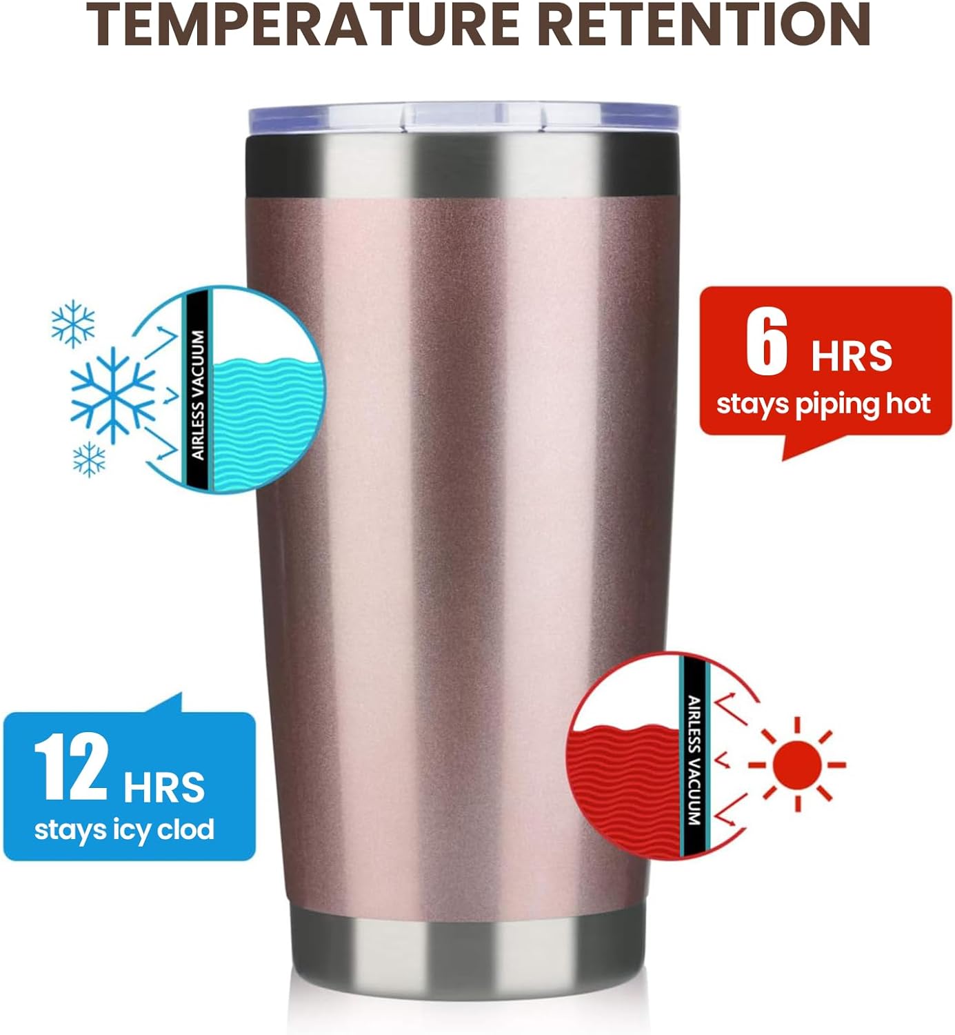 MEWAY 20oz Tumbler 8 Pack Double Wall Vacuum Insulated Travel Mug Bulk, Stainless Steel Tumblers with Lid and Straw, Durable Powder Coated Coffee Cups for Cold & Hot Drinks (Rose Gold, 8)