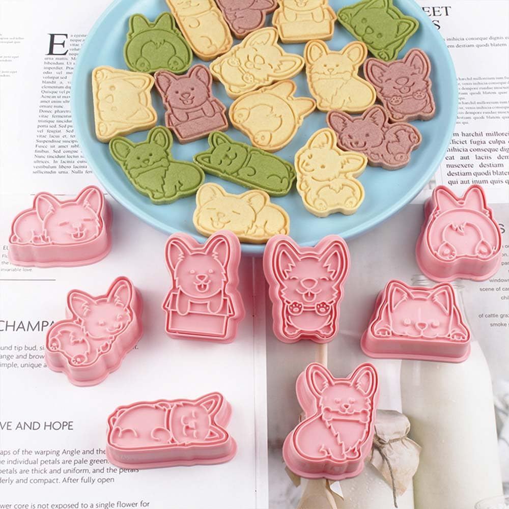 8 Corgi Dog Cookie Cutters Set, 3D Puppy Cookie Stamps, Cupcake Pancake Apple Pie Pastry Biscuit Molds, Cookie Baking Molds for Dog Party Decorations (Corgi)