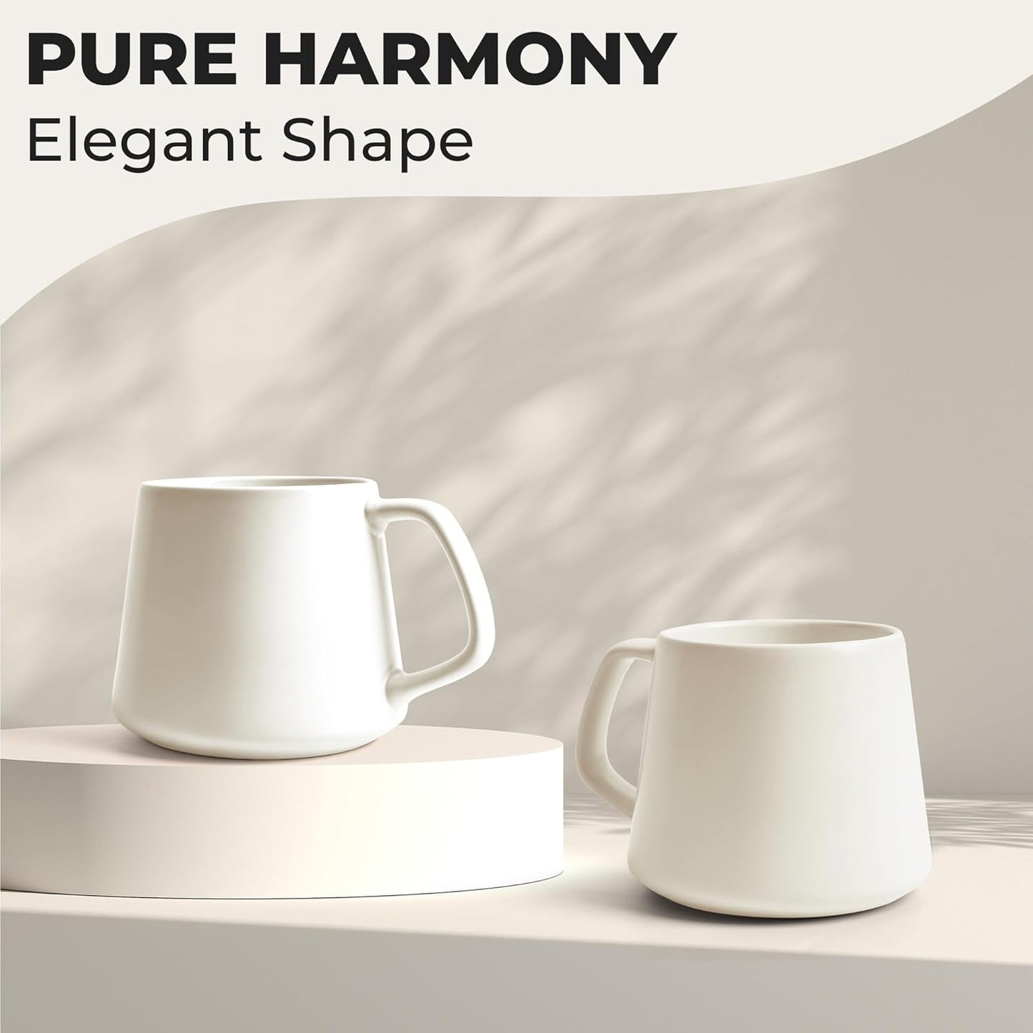 MIAMIO - Coffee Mugs Set of 4 / Large Ceramic Coffee Cups (14 oz) - Mug for Cappuccino, Tea, Espresso - Microwave and Dishwasher Safe - Luxe Collection (White Series)