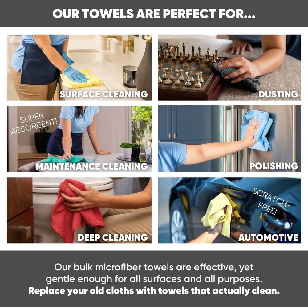 12" x 12" Microfiber Cleaning Cloths (50 Pack) - Reusable Towels, Wash Rags, Dust Cloth, All-Purpose: Kitchen, Dish, Cars, Shop, Glass (Red)