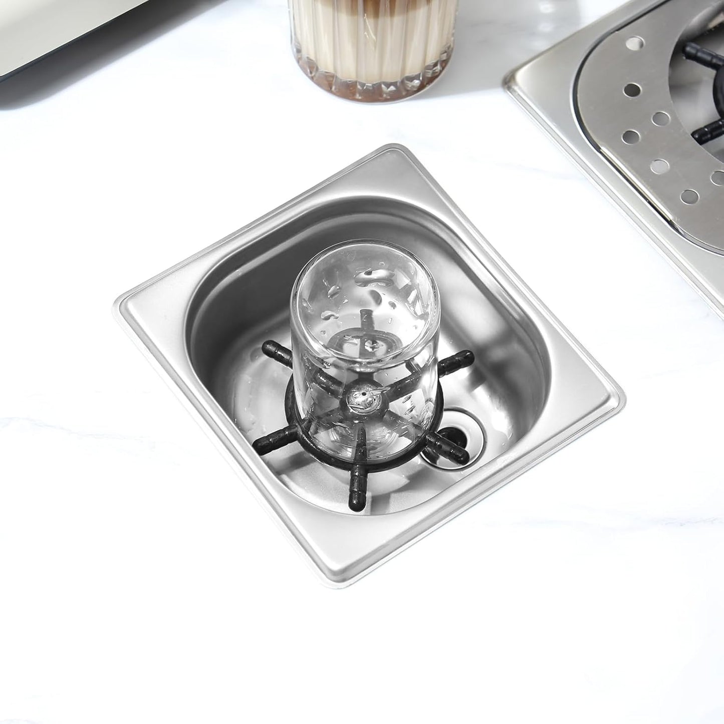 DIBTSA Pitcher Rinser, Automatic Glass Cup Washer, Stainless Steel Coffee Milk Tea Cup Cleaner, for Home Kitchen Hotel Bar Restaurant (6.9x6.3x2.6 Inch)