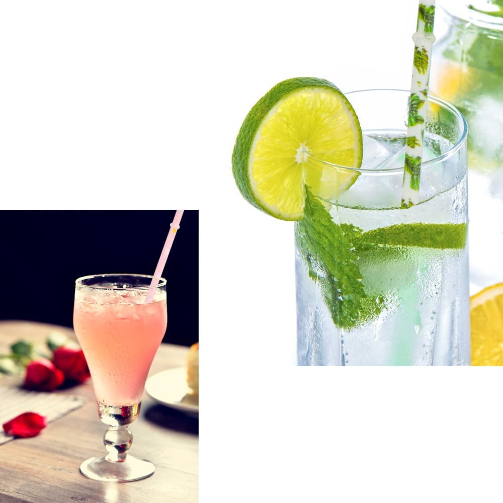 50 Pack Reusable Straws, BPA-Free, 9" Colorful Hard Plastic Stripe Drinking Straw for Mason Jar Tumbler, Family or Party Use with Cleaning Brush