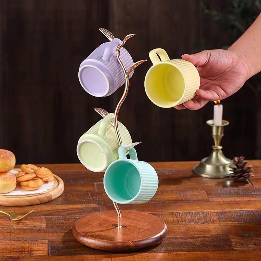 Coffee Mug Holder,Mug Tree for Counter,Mug Rack Countertop,Leaf Shaped Coffee Tea Cup Mug Holder Stand for Countertop,Perfect Coffee Bar Accessory & Kitchen Home Organizer Gold