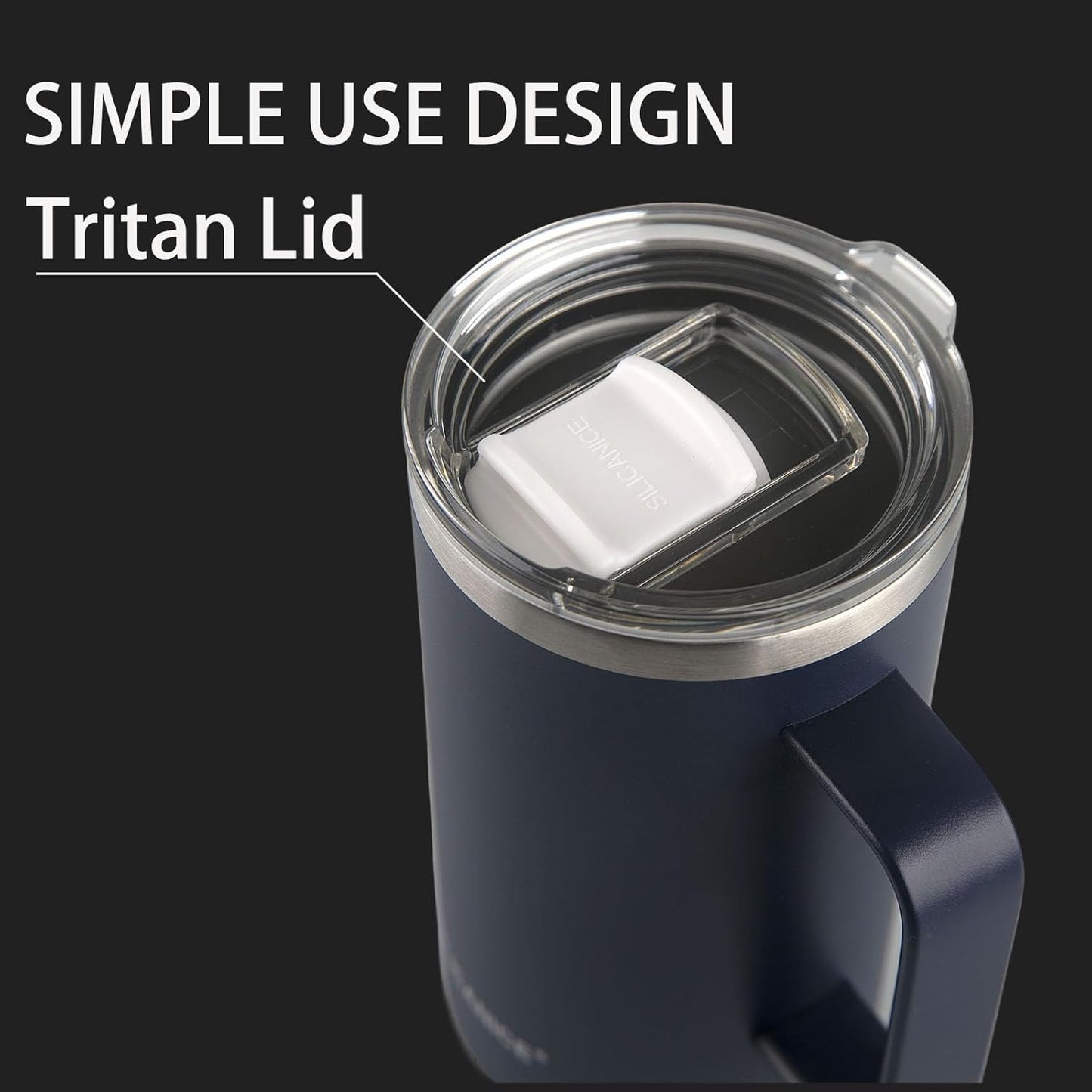 24 oz stainless steel glass with handle double-wall insulation, easy to hold and clean, suitable for coffee, beverages, cola, protein powder, beer Navy