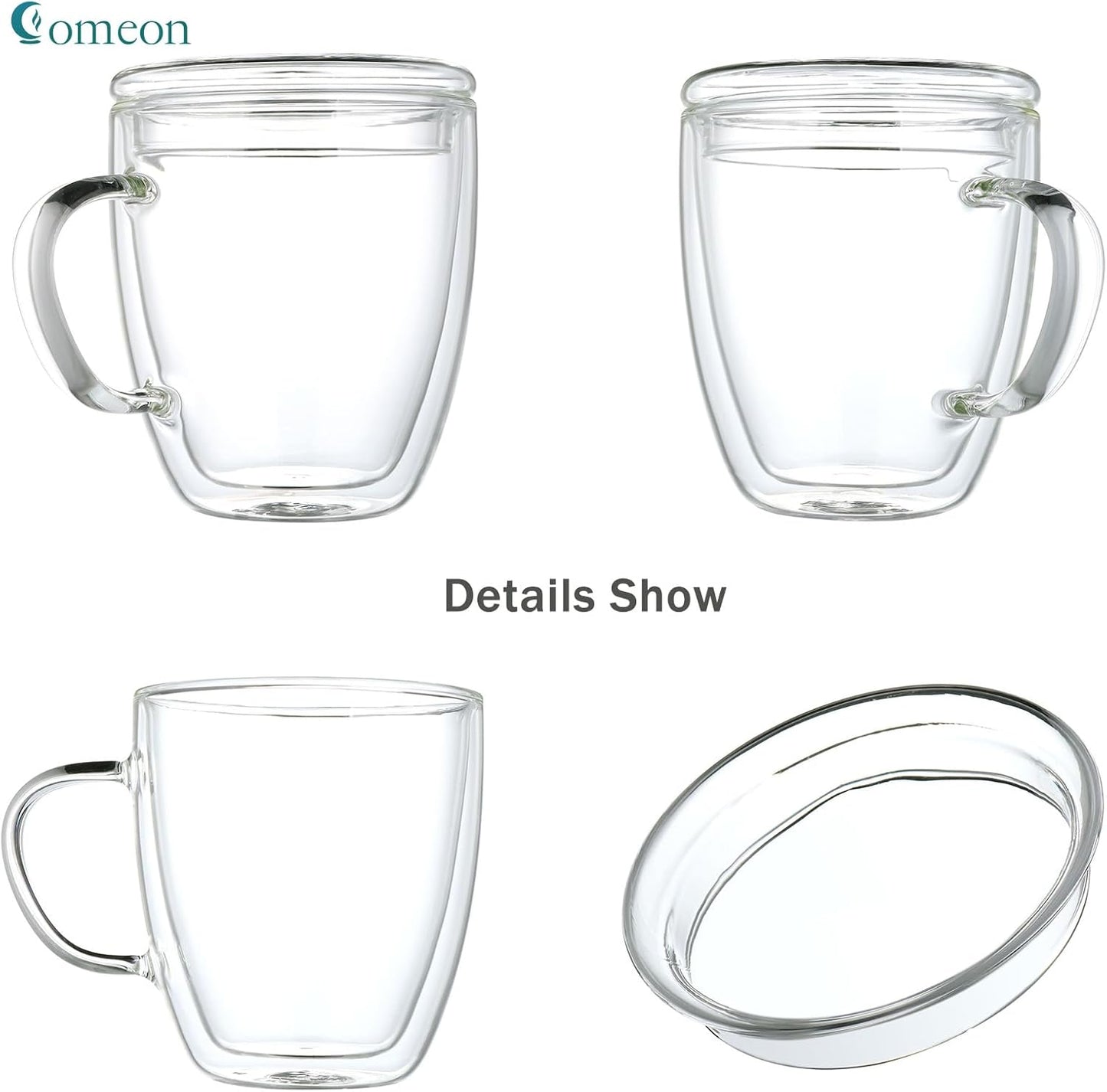 Insulated Espresso Cups - 16 oz Double Wall Glass Mugs With Handle and Lid - Cold & Heat Resistant - Perfect for Coffee, Tea, Milk, Wine