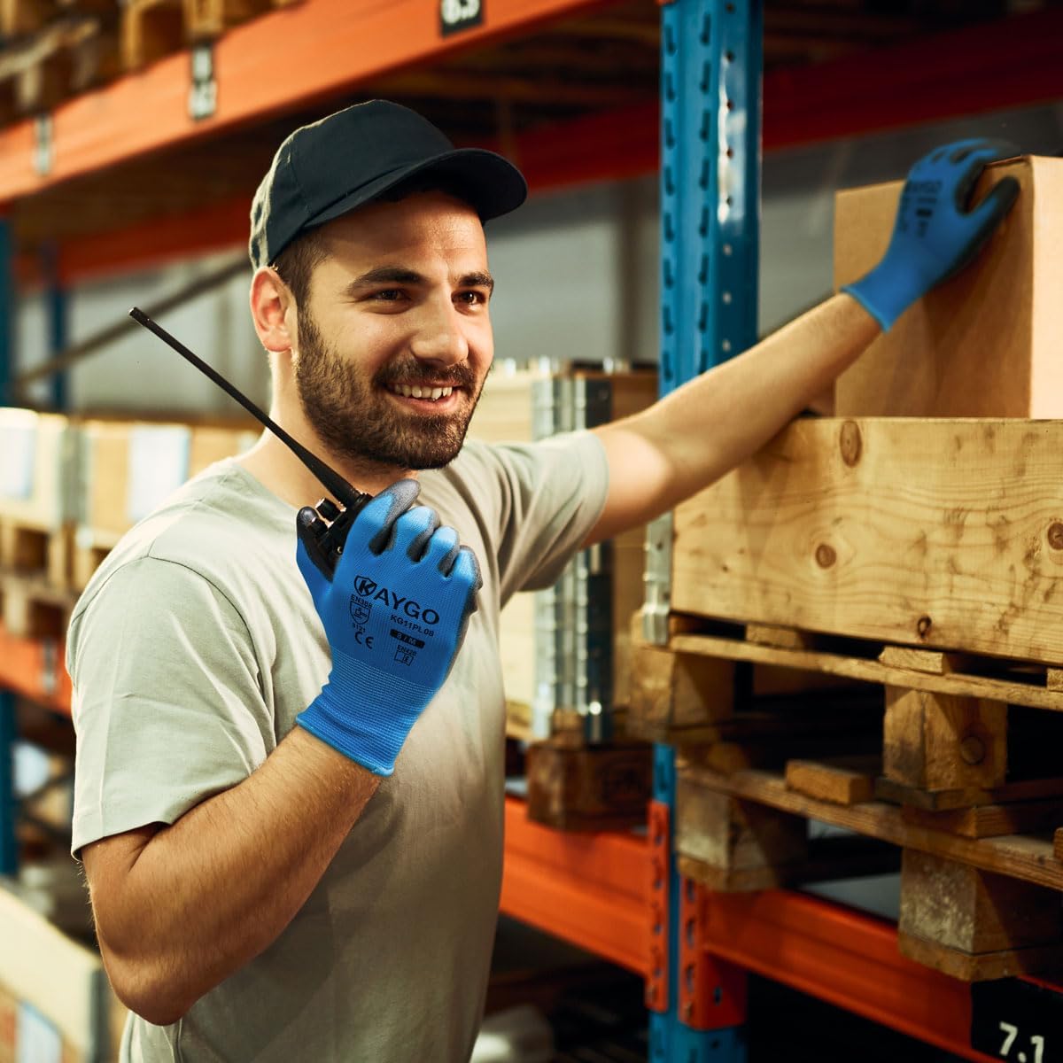 KAYGO Safety Work Gloves PU Coated-60 Pairs Seamless Knit Glove with Polyurethane Coated Smooth Grip on Palm & Fingers, for Men and Women, Ideal for General Duty Work, KG11PR (M,Blue)