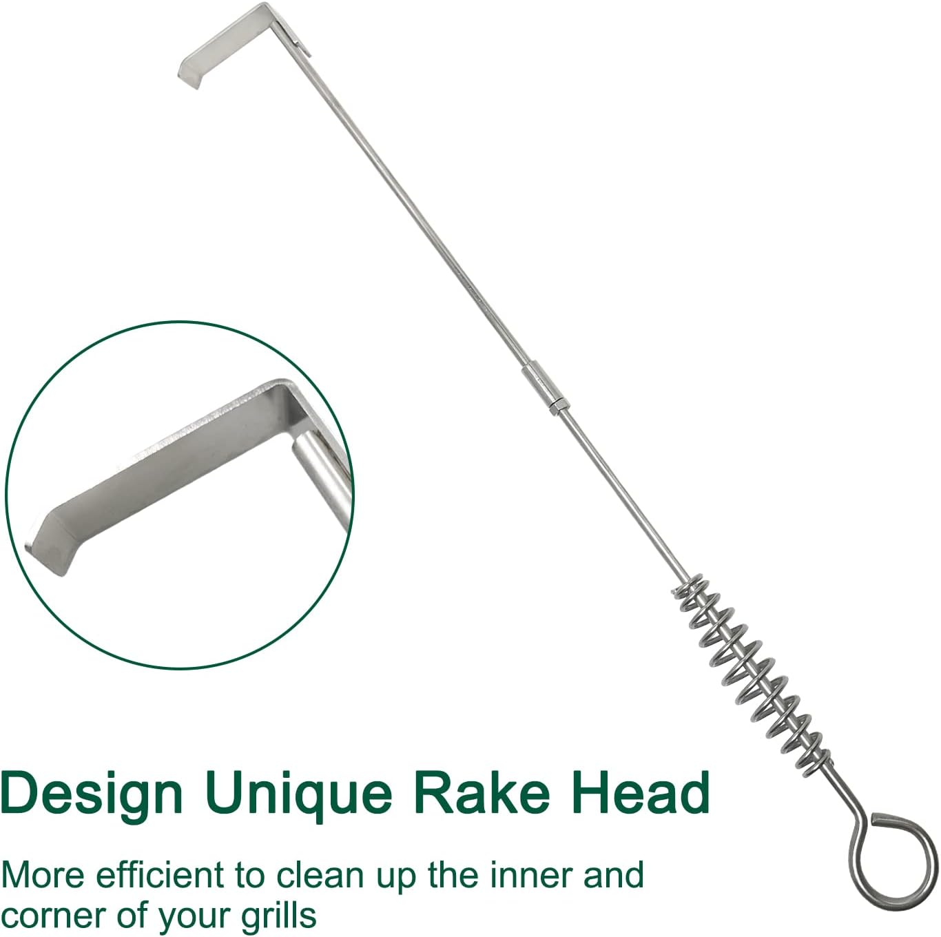 22" BBQ Ash Tool Poker Rake, Charcoal and Grill Cleaning Ash Tools for Big Green Egg, Kamado Joe and Other Charcoal Grills Corner Cleaner Accessories