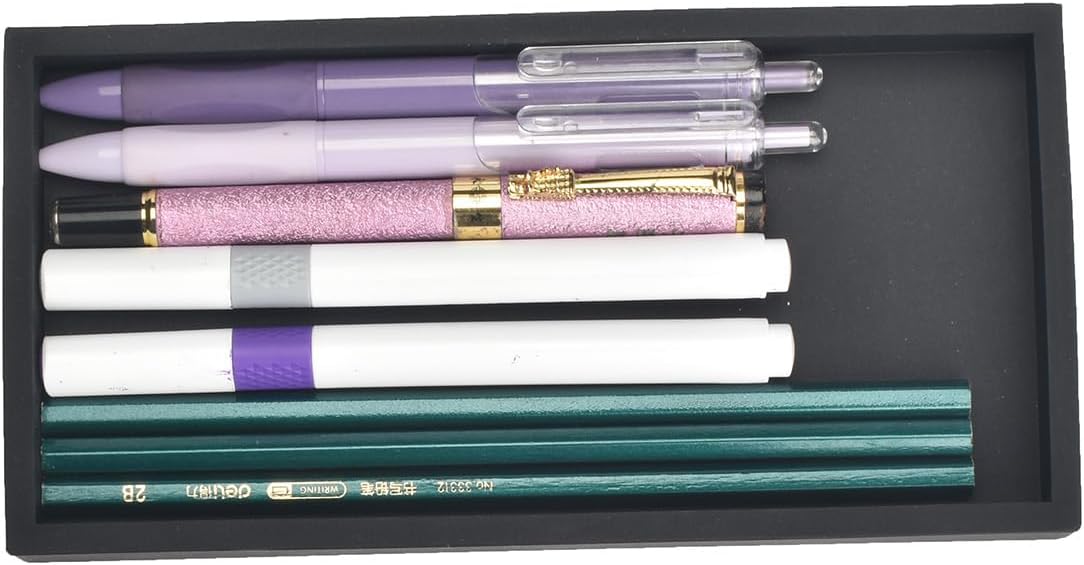 DNC 2PC 7.9" Small Bathroom Vanity Tray for Counter, Silicone Kitchen Sink Soap Tray for Countertop Dish Holder Dispenser Toilet Tank Desk Organizer Black