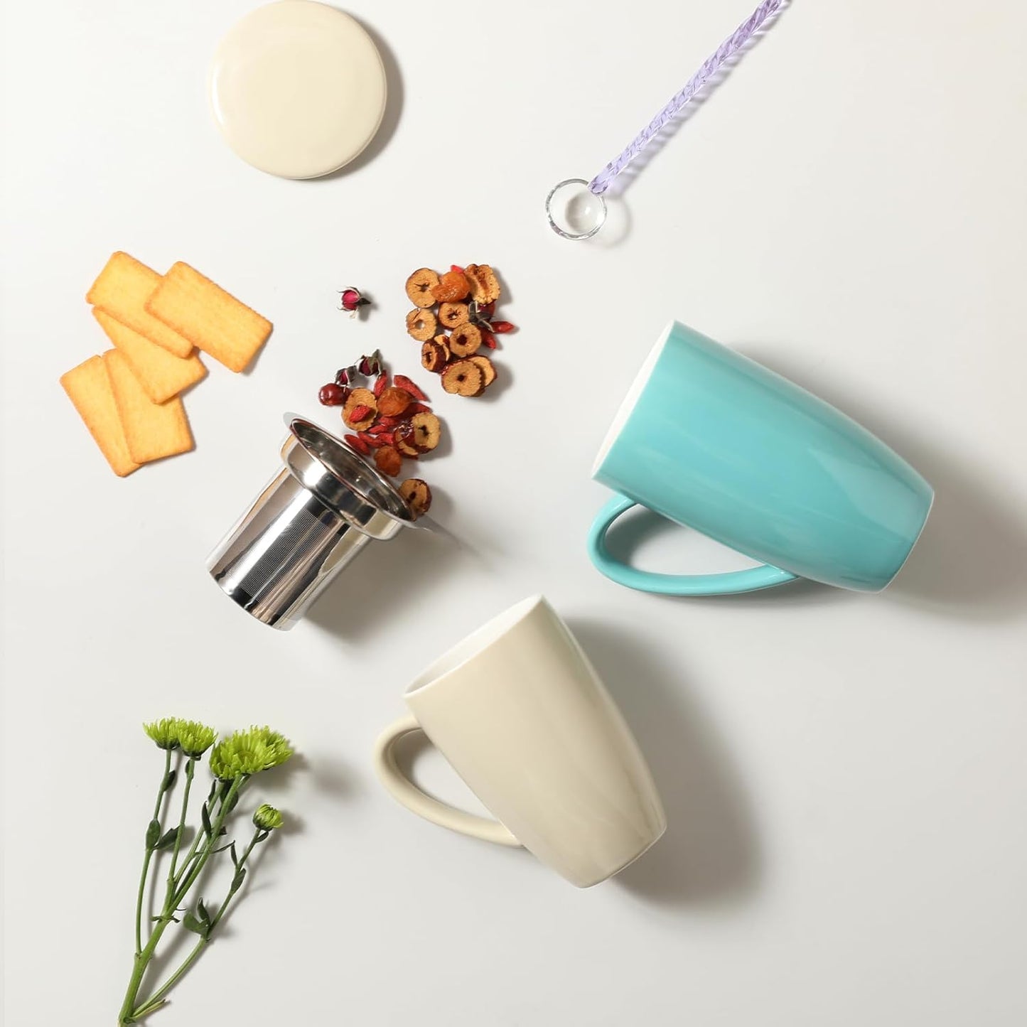 Sweejar Porcelain Tea Infuser Mug with Lid, 20 oz Teacup with Strainers for Loose Leaf Tea, Microwave and Dishwasher Safe Coffee Mug(Purple)