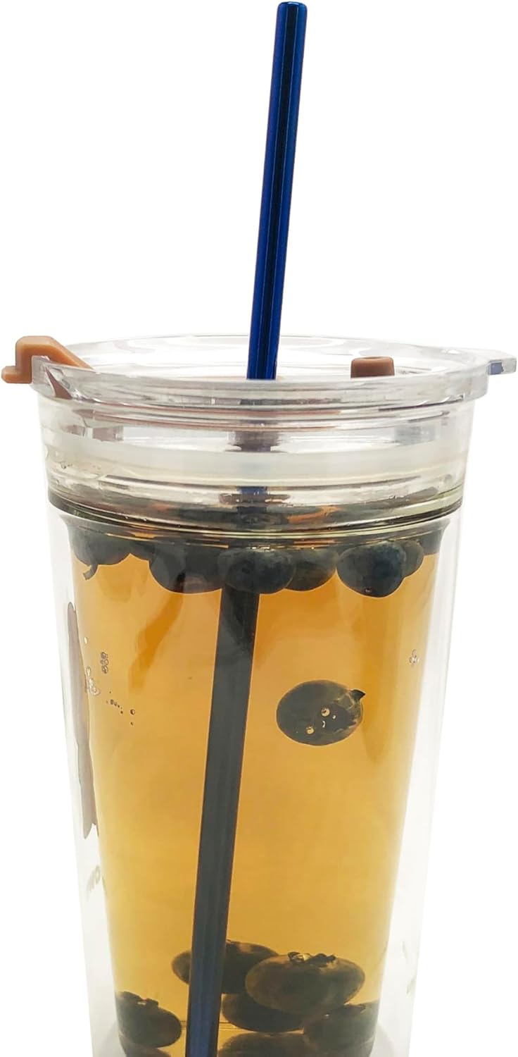 10 Pcs Stainless Steel Straws, Reusable Drinking Straws, 5 Straight + 5 Bent Metal Straws Set With 2 Pcs Cleaning Brushes (Blue, 10.5 Inch)