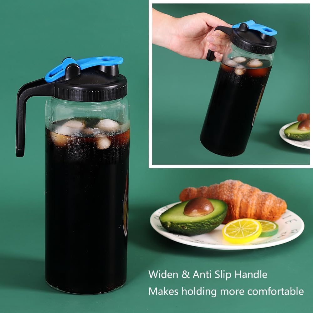 Glass Mason Jar Pitcher with Lid,V-shaped Pour Spout - 1800ml Breastmilk Pitcher for Ice Tea, Cold Brew Coffee, Fridge Water, Breast Milk, Juices, Leak Proof