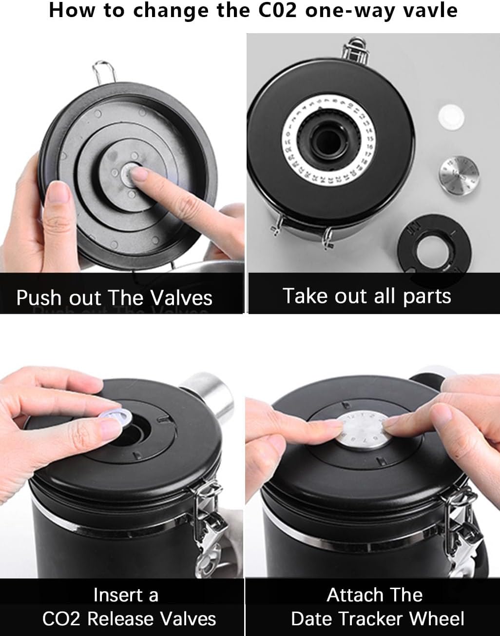 Coffee Canister Airtight Coffee Storage Container Stainless Steel Air Tight Coffee Jar with Scoop, Date Tracker and CO2 Release Valve for Beans, Ground, Tea, Flour, Cereal and Sugar (2pcs-Black-1.8L)