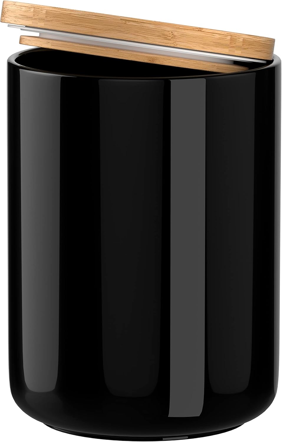 ALYC White Ceramic 1050mL 4 cup Food Storage Canister with Airtight Bamboo Lid and Silicone Seal Container for Counter - Great for Flour Coffee Sugar Treat Snack Caddy (Black)