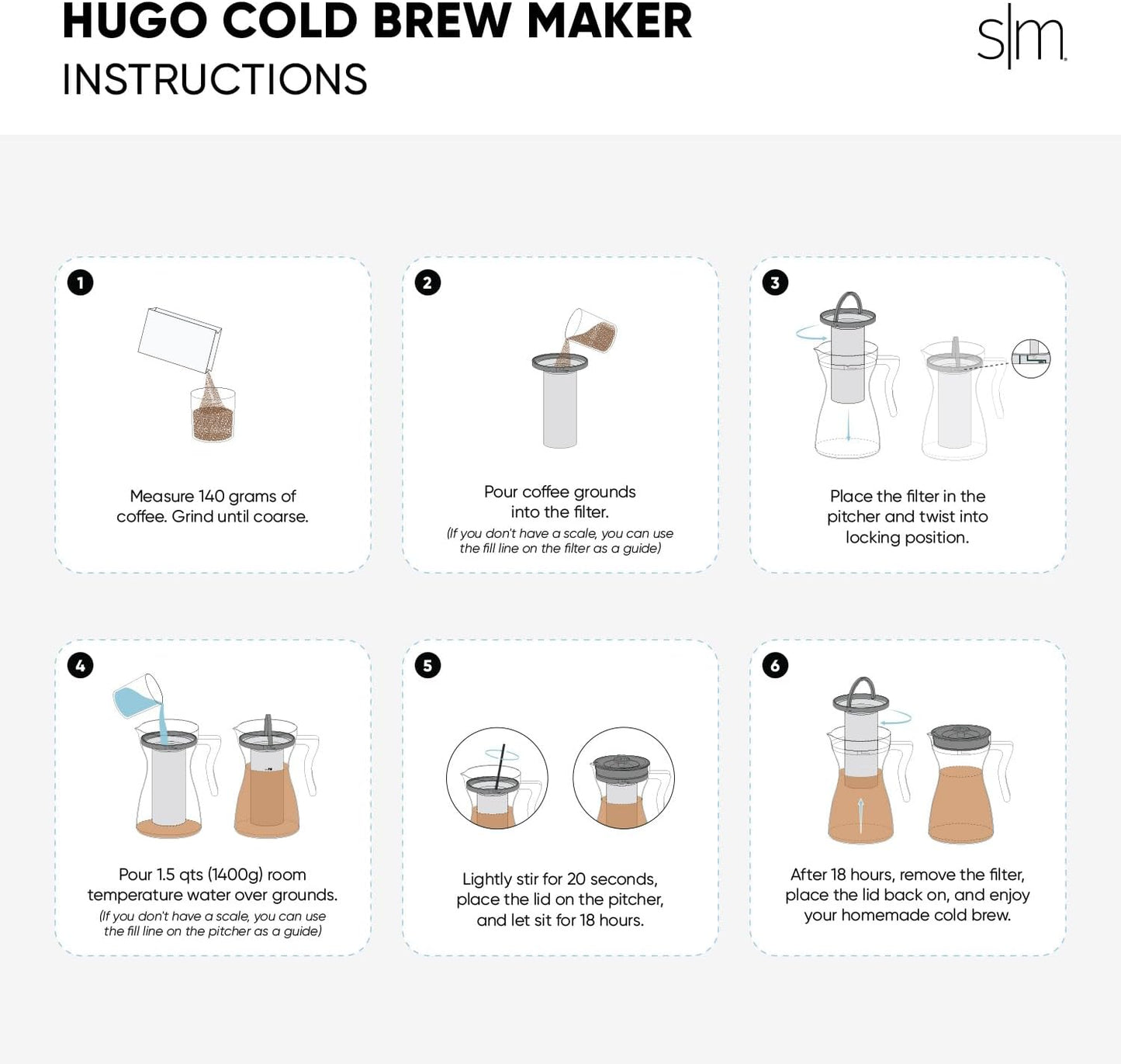 Simple Modern Hugo Cold Brew Coffee Maker | Airtight Pitcher with Fine Mesh Filter | Iced Tea Brewer | 1.5 Quart
