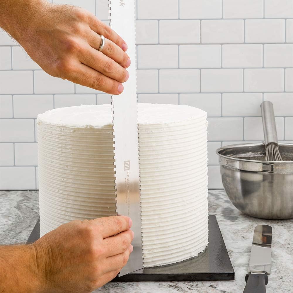 Restaurantware 19.8 Inch x 2 Inch Cake Comb 1 Square Decorating Comb - Double-Sided Assorted Edges Stainless Steel Icing Smoother For Decorating Or Sculpting Desserts