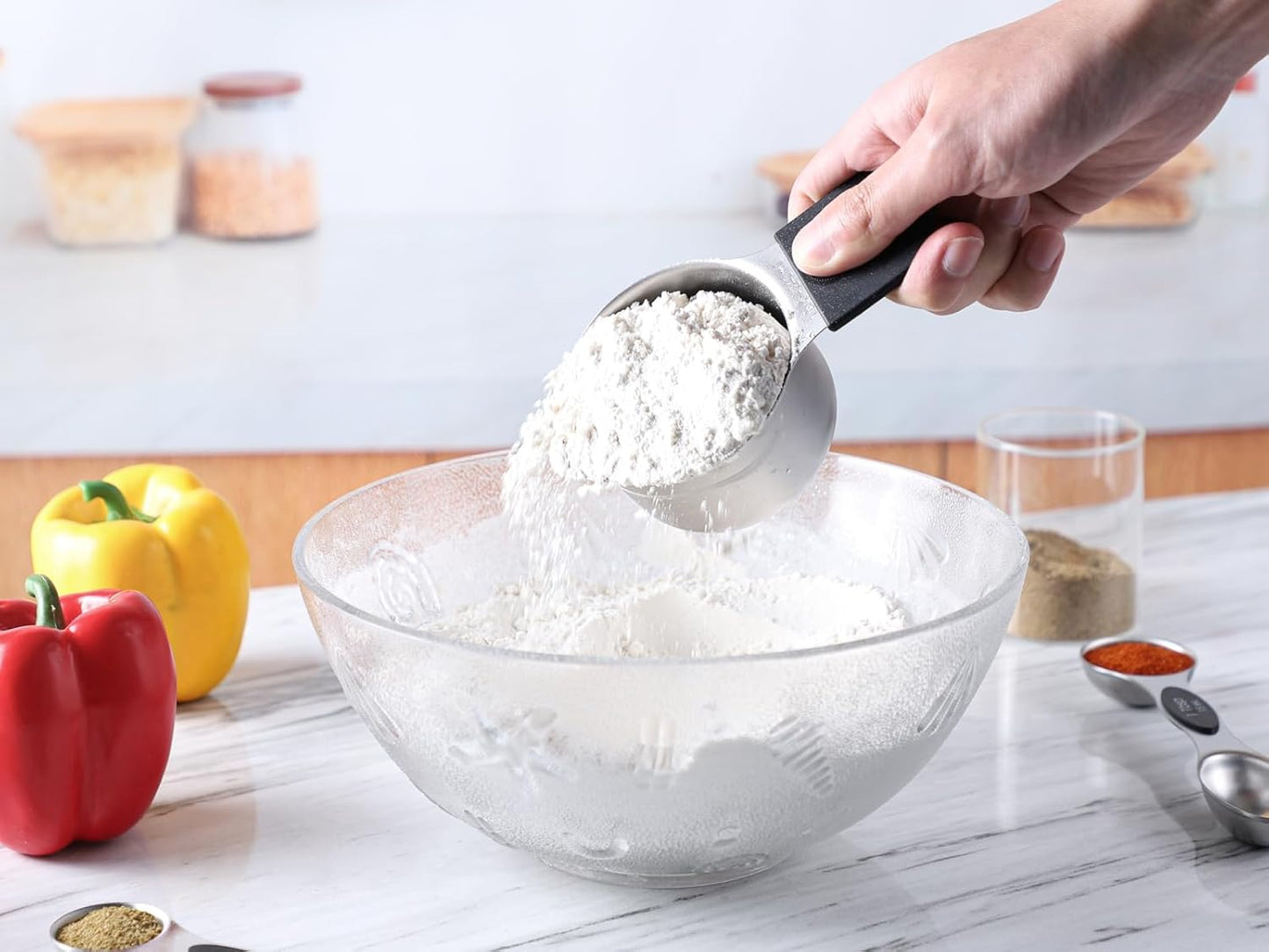 Measuring Cups and Spoons Set Including 8 Stainless Steel Magnetic Measuring Cups 8 Double Sided Magnetic Measuring Spoons with 1 Leveler for Dry and Liquid Ingredients