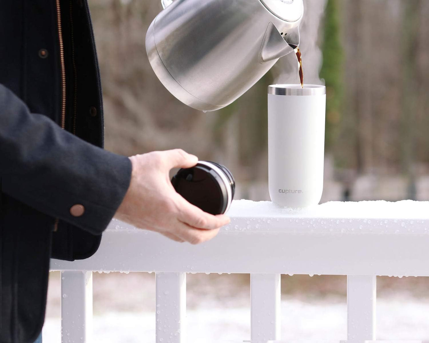 Cupture TWIST-TOP Vacuum-Insulated Stainless Steel Travel Mug, 16 oz, Winter White