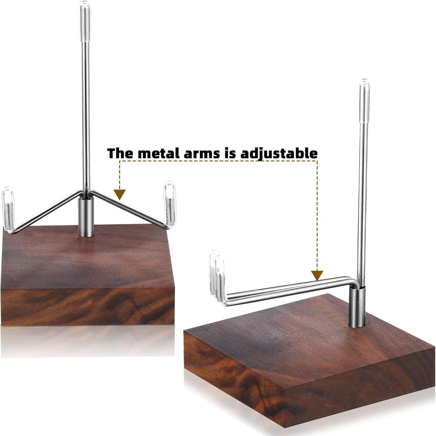 Wenqik 4 Pcs Crystal Display Stand Adjustable Metal Arms Small Rock Display Stand with Wooden Base Geodes Rock Agate Mineral Easel Holder for Collectibles(3.15 x 3.15 x 4.65 Inch)