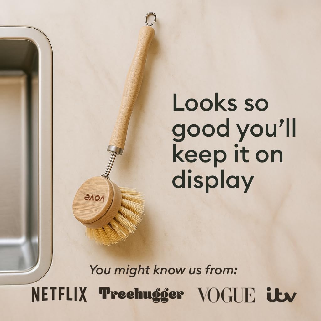 Vove Cleaning Duo, Bamboo Dish Brush Set and Natural Dish Sponges, FSC-Certified Bamboo, Sisal, Loofah, Cellulose, Plastic-Free, Eco-Friendly Zero-Waste Kitchen Dish Scrubber Set