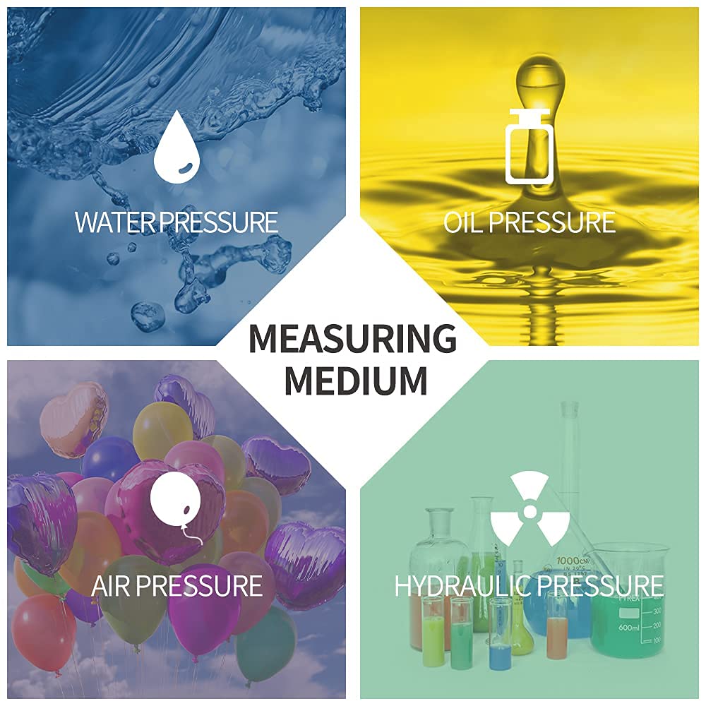 ELECALL 2-1/2" Glycerin Liquid Filled Air Pressure Gauge, 0-5000Psi, 1/4" NPT Lower Mount, Stainless Steel Case, Brass Internals, Water Pressure Gauge